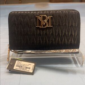 Badgley Mischka Black Quilted Wallet with Gold Accents